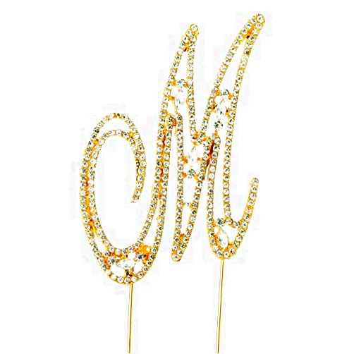 Simply Elegant Crafts and Party Sparkly Rhinestones Gold Cake Topper - Monogram Letter Decoration for Wedding, Birthday, Gender Reveal & Anniversary Cakes (M)