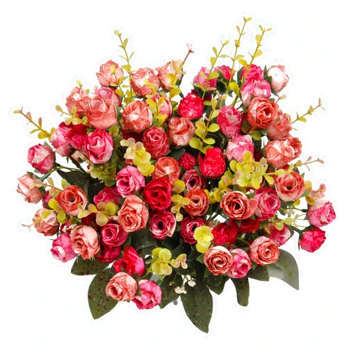 Flojery 21 Heads Silk Rose Bouquet Artificial Flowers Mini Rose for DIY Wedding Bouquets Centerpieces Bridal Shower Party Home Decorations,Pack of 4 （Rose Red）