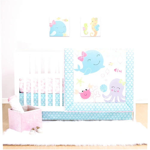 The Peanutshell Sea Sweeties Crib Bedding Sets for Baby Girls | 3 Piece Nursery Set | Crib Comforter, Fitted Crib Sheet, Crib Skirt Included 3-Piece Set