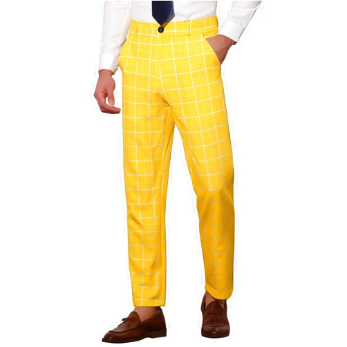 Lars Amadeus Men's Formal Trousers Color Block Slim Fit Flat Front Plaid Dress Pants