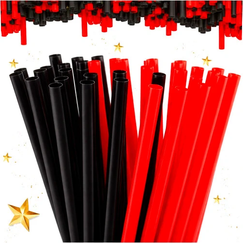 Zhehao 50 Pcs Red and Black Plastic Drinking Straws Bulk Disposable Plastic Straws 9 Inch Long for Graduation Party Supplies Table Decoration