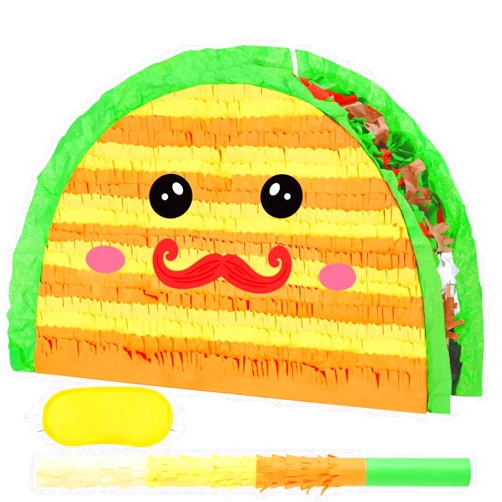 WERNNSAI Cinco De Mayo Taco Piñata - Taco Tuesday Piñata with Blindfold Bat for Kids Mexican Piñata for Fiesta Party Decorations Luau Event Birthday Party Supplies Mexican Theme Carnivals