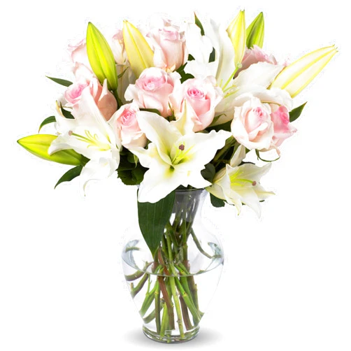 Benchmark Bouquets - Oriental Lilies & Pink Roses (Glass Vase Included) - Fresh Flowers for Delivery - Gift for Mother’s Day, Birthday, Anniversary, Sympathy, Get Well, Congratulations