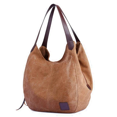 DOURR Women's Multi-pocket Shoulder Bag Fashion Cotton Canvas Handbag Tote Purse