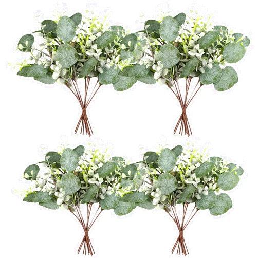 Yoratee Artificial Eucalyptus Stems 24PCS Mixed Eucalyptus Greenery Stems Silver Dollar Leaves with White Seeds Green Plants Wedding Bouquet Green Decor Flower Arrangement (Mixed Round Leaves)