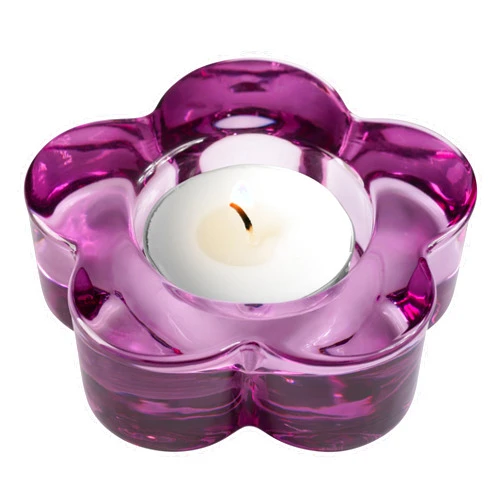 Karma, Glass Flower Tealight Holder, Flower Chunky Glass Candle Holder, Glass Votive Candle Holder for Home and Party Decor, Wedding Table Centerpiece, Amethyst