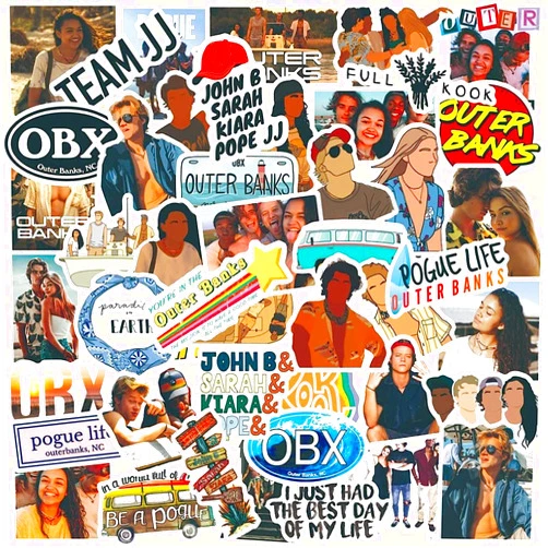 TaDadaPAO Outer Banks Stickers Pack, 50Pcs US TV Series Vinyl Waterproof Sticker Decals for Water Bottle,Skateboard,Laptop,Phone,Journaling,Scrapbooking for Kids Teens Adults for Party Supply Favor