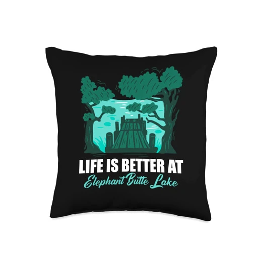 Lake Fishing Water Skiing Sayings Life is Better at Elephant Butte Lake Kayaking and Throw Pillow, 16x16, Multicolor