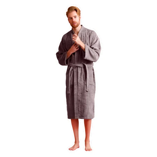 Soft Touch Linen Men's Robe, Turkish Terry Bathrobe, 100% Cotton Kimono Spa Bathrobe