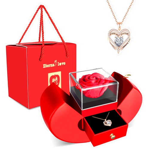 WEIMIL Preserved Flower Red Rose with Heart Necklace, Gifts for Mom, Girlfriend, Women, Wife, Grandma on Christmas, Valentine's Day, Mother's Day, Birthday, Anniversary, Thanksgiving