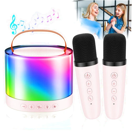 Mrinb Mini Karaoke Machine for Kids, Bluetooth Speaker with 2 Wireless Microphones, Protable Toddler Karaoke Machine Toys,Kids Mic with Variable Voice LED Lights,4-12 Years Old Girls Christmas Birthday Gift
