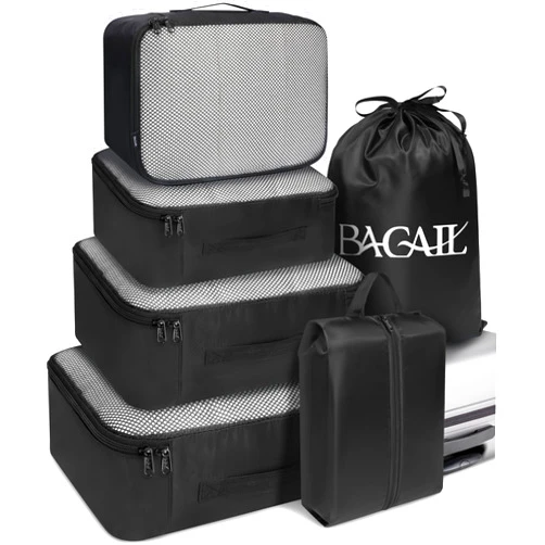 BAGAIL 6 Set Packing Cubes Luggage Packing Organizers for Travel Accessories (Black)