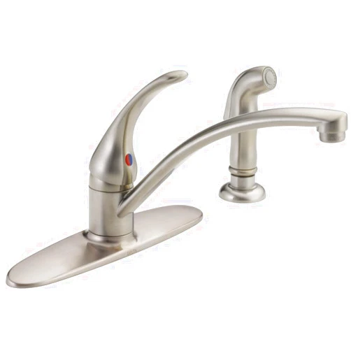 Delta Foundations Brushed Nickel Kitchen Faucet with Side Sprayer, Contemporary 4 Hole Kitchen Sink Faucet, Single Handle, Stainless B4410LF-SS
