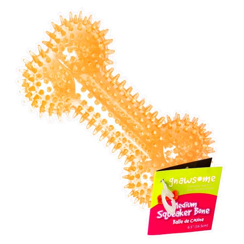 Gnawsome Dog Toys - 6.5” Spiky Squeaker Bone - Medium - Dental & Gum Wellness - Stimulating Fun - Hidden Squeaker - Durable for Heavy Chewers - 100% BPA-Free - Assorted Colors
