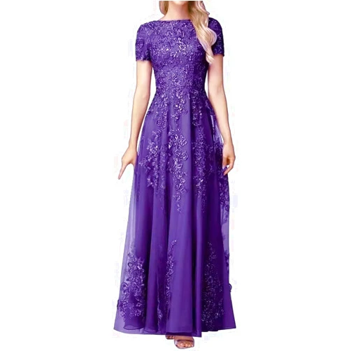 ASDW Tulle Mother of The Bride Dress for Wedding Lace Appliques Mother of Groom Dress Scoop Neck Formal Evening Gowns