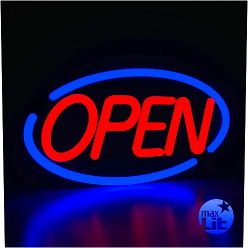 MaxLit 23'' X 12'' New Ultra Bright Oval LED Neon Sign - OPEN - Remote Controlled (Blue/Red)