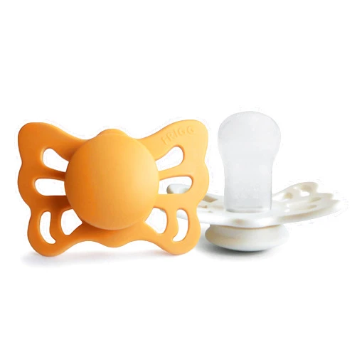 FRIGG Butterfly Anatomical SilkySoft Silicone Baby Pacifier | Made in Denmark | BPA-Free (Honey Gold/Cream, 0-6 Months)