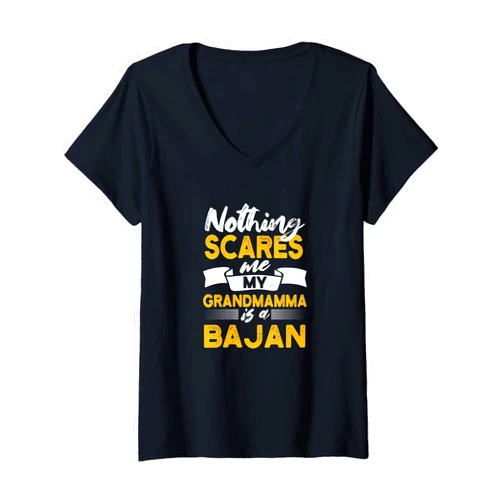 Humor Barbadian Grandma Sayings Bim Womens Nothing Scares Me My Grandmamma Is Bajan Funny Barbados V-Neck T-Shirt