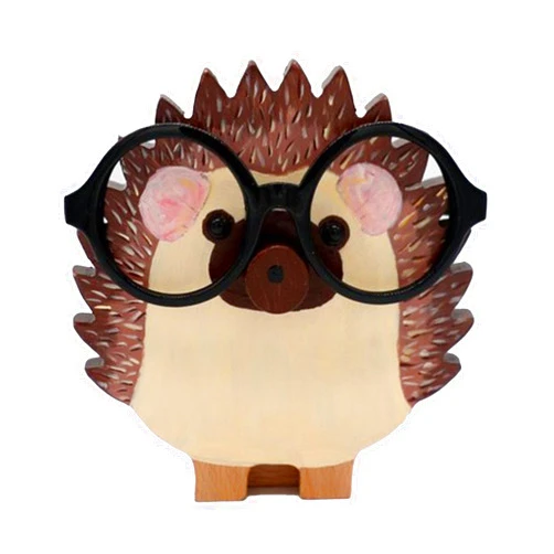 HFEHSKJ Cute Wooden Animal Glasses Holder, Handmade Eyeglass Holder Display Stand, Creative Sunglasses Display Rack for Nightstand, Home, Office, Desk, Gift(Hedgehog)