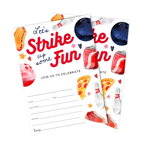 Handmade Expressionz Cafe Strike Up Some Fun Bowling 5x7 Invitations with Envelopes, Fill Out Cards for Wedding, Engagement, Bridal and Baby Shower, Birthday, Housewarming Celebration (Pack of 25)