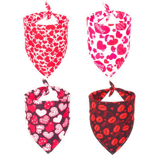 ADOGGYGO 4 Pack Valentine Dog Bandana Triangle Pet Scarf Red Pink Heart Pattern Valentine Bandanas for Small Dogs Pets (Small)