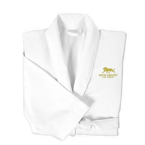 MGM Grand Hotel Bath Robe For Women or Men - Soft Grid Texture - Luxury Spa & Resort Bathrobe - White - One Size Fits Most