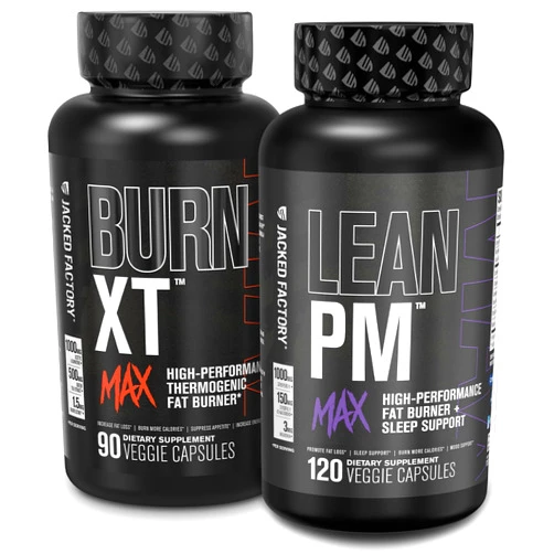 Jacked Factory Burn-XT Max - Thermogenic Fat Burner & Appetite Suppressant (90 Capsules) & Lean PM Max High-Performance Weight Loss, Fat Burner, & Appetite Suppressant (120 Capsules)