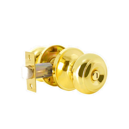 Probrico Home Bed & Bath Privacy Door Knob in Polished Brass, Flat Ball Interior Hardware, Keyless Universal Handing Door Lockset, 1 Pack