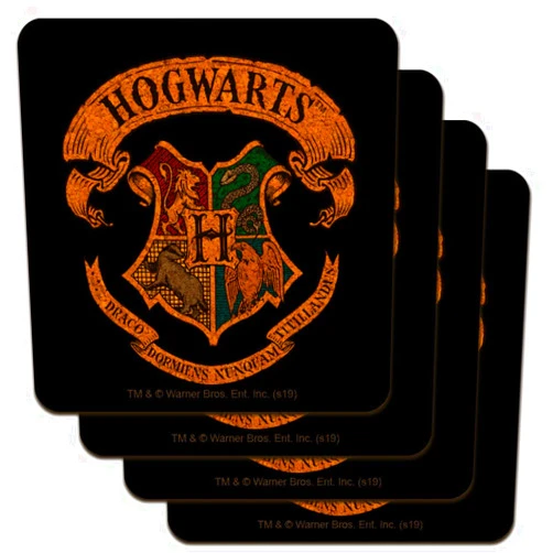GRAPHICS & MORE Harry Potter Ilustrated Hogwart's Crest Low Profile Novelty Cork Coaster Set