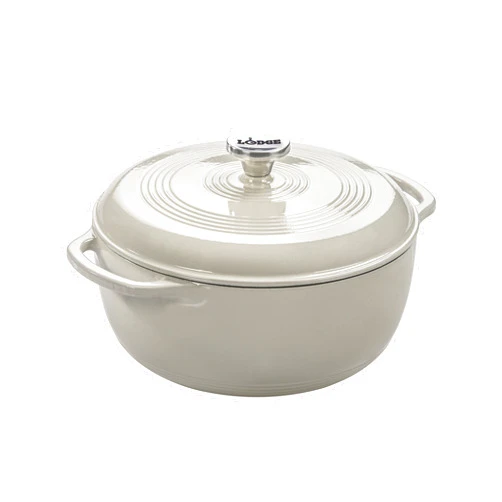 Lodge Essential Enamel Cast Iron Dutch Oven - Perfect for Bread Baking, Braising, Marinating & Slow Cooking - Features Moisture-Sealing Lid & Dual Handles - Kitchen Essentials - 6 Quarts - Oyster White