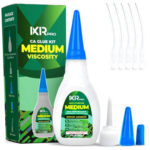 Ixirpro CA Glue Medium Viscosity Kit, 1.75 oz. Cyanoacrylate Glue, Super Glue for Everyday Repairs, Woodworking, Plastic, Ceramic, and DIY Crafts, Quick-Drying Multi-Purpose Adhesive with Easy Application