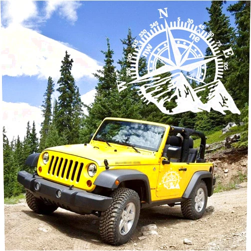 Leasinder 21''x17.3'' Mountain Compass Stickers Decal for Car Hood Auto Body Side Door Compass Graphics Car Stickers Waterproof Vinyl Stripe Decal Sticker Off-Road Vehicles (White.)