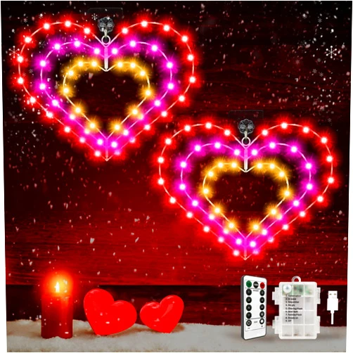 AMIPEPE Valentine's Day Window Lights，2 Pack Valentine Day Decor Lighted Heart Window Silhouette Lights with 8 Modes Timer Remote Hanging Light for Valentine's Day, Wedding, Proposal, Party Decorations