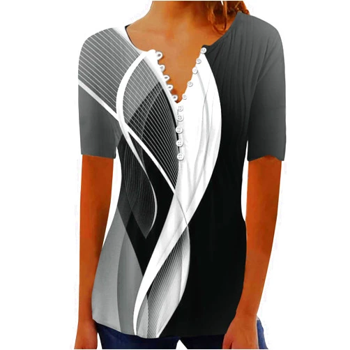 SMIDOW Womens Tunic Tops Trendy Vintage Boho Shirts Short Sleeve Notch v Neck t-Shirt 2023 Casual Summer Blouse Empire Waist