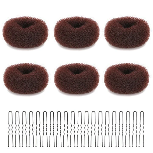 Aivwis 6 Pcs Kids Hair Bun Maker Set - DIY Magic Twist Styling Accessories, Ring Style Donut Buns with 20 Bobby Pins