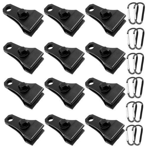 CLIO Upgrade Large Tarp Clips Heavy Duty Lock Grip -Total 24 PCs Tarp Clamps Thumb Screw Tent Fasteners Clips with Carabiner for Camping Awnings Caravan Canopies Car Truck Swimming Pool Boat Cover Clips