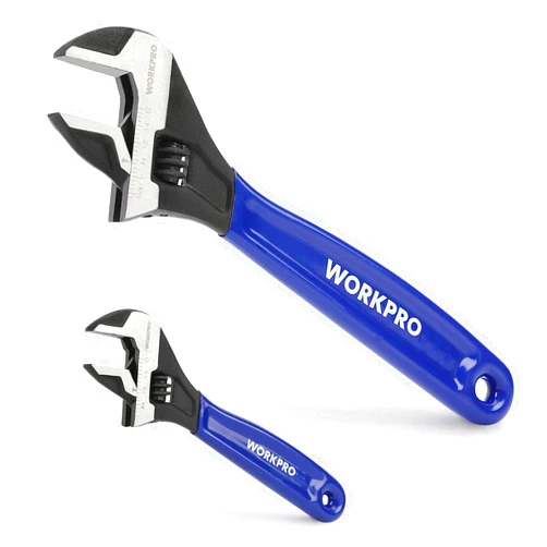 WORKPRO 2-piece Adjustable Wrench Set, 6-Inch & 10-Inch Wrenches, Wide Jaw Black Oxide Wrench, Metric & SAE Scales, Cr-V Steel, for Home, Garage, Workshop