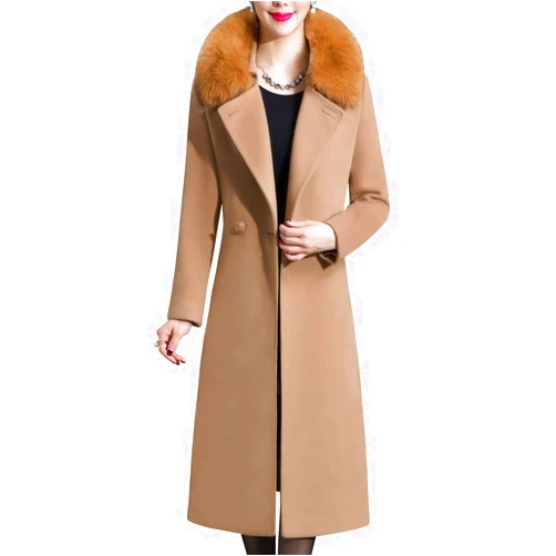 Aprsfn Women's Elegant Solid Color Mid-Length Thicken Warm Pea Coat with Fur Collar