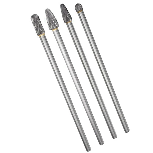 Wolfride 4pcs Long Shank Tungsten Carbide Burr Set 6mm Shank Die Grinder Burr Set for Metal 6-Inch Length