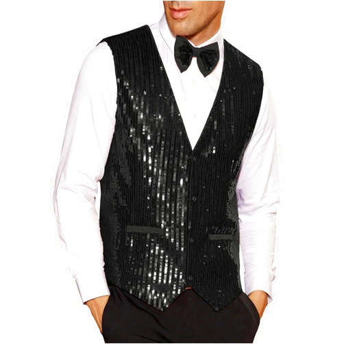 GRACE KARIN Mens Sequin Vest Slim Fit Shiny Dress Waistcoat Bowtie Set for Wedding Prom Party