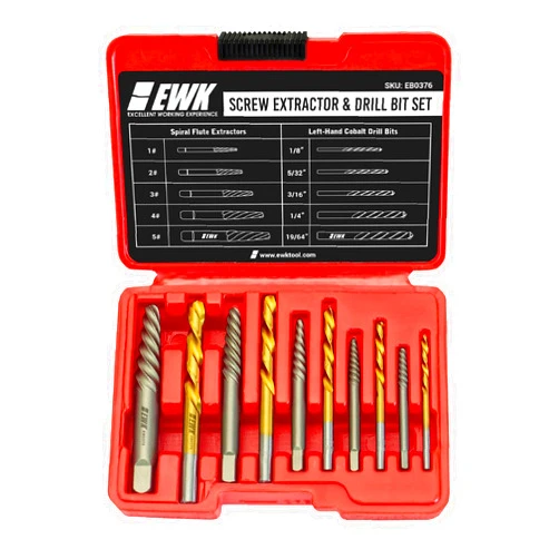 EWK 10 Pcs Screw Extractor Set with Left-Hand Drill Bit, Spiral Screw Removal Tool for Stripped, Broken, Damage Rust Screws