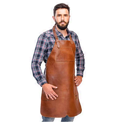 Angus Stoke Premium Leather Apron - Full Leather handcrafted BBQ, Working, Barber Apron - One-Cut Style, adjustable Chef`s apron Henry