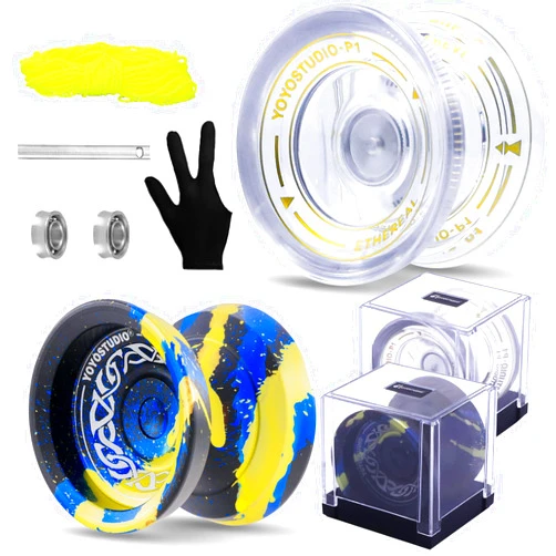 YOYOSTUDIO Responsive Yoyos Pack - Metal Yoyo F25 + Plastic Yoyos White, Professional Yoyo for Kids 8-12 & Adults Dual Mode Yo-Yos with 10 Yo-Yo Strings, Unresponsive Yo Yo Bearing Kit, Case