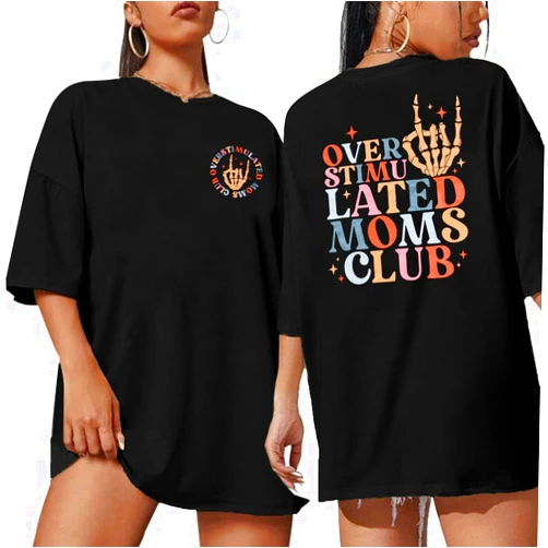 UNIQUEONE Oversized Tshirts for Women Mama Shirt - Overstimulated Moms Club Shirt Funny Graphic Shirts Casual Short Sleeve Tees