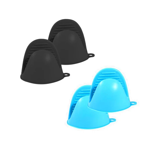 Maocufan Compact Silicone Oven Mitts - Heat Resistant Mini Gloves for Cooking & Kitchen, Easy to Store (Black+Blue)