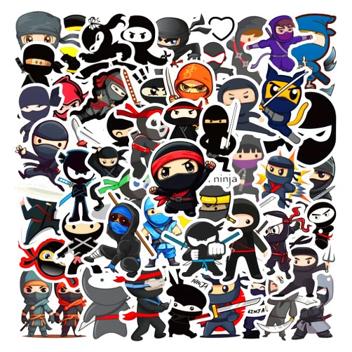 TaDadaPAO 60 Pack Ninja Stickers for Kids,Ninja Party Favors, Vinyl Waterproof Stickers for Water Bottle Laptop Computer Phone (Ninja), Black