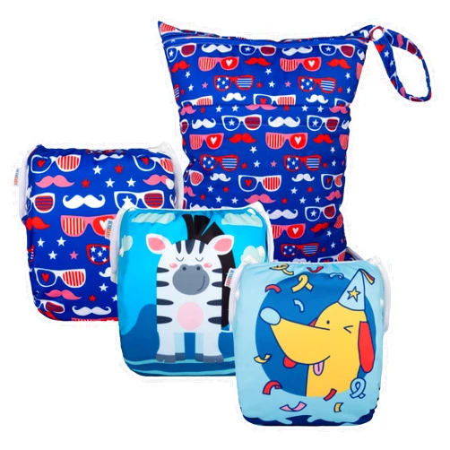 ALVABABY 3pcs Baby Swim Diapers with 1pcs Wet Bag Reuseable Washable & Adjustable for Swimming Lesson & Baby Boy and Girl 3YKL09