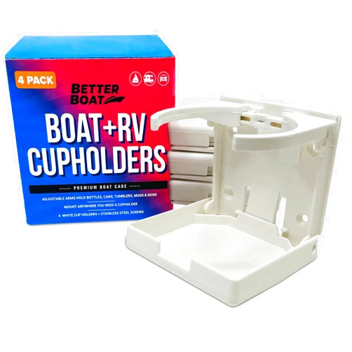 Better Boat Boat Cup Holder White Set of 4 Folding Boat Cup Holders for Drinks Wall Cup Holder for Boat & RV Cup Holder Motorhome Wall Mount Marine Grade Mountable Stainless Screws Mounted Drink Holder for Boats
