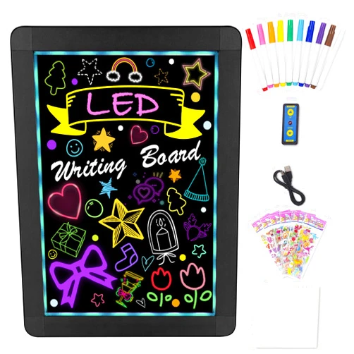 Kookoosmart Led Magic Glow Board, 16’’x 12’’Illuminated Erasable Neon Effect Sign Board Tablet Pad with 10 Fluorescent Chalk Markers, Perfect for Christmas Gift/Shop/Cafe/Bar/Menu/Wedding/Decoration/Promotion