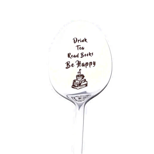 MXXGMYJ Drink Tea Read Books Spoon for Boys Girls Tea Lover Birthday Gifts for Readers Writers Book Lover Gifts for Women Men Friends Friendship Gifts for Tea Lovers Christmas Gifts Ideas Engraved Tea Spoons